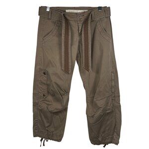 Vtg Plugg Y2K Brown Capri Cargo Pants Cotton Low-Rise Belted Adjustable Hem Ties